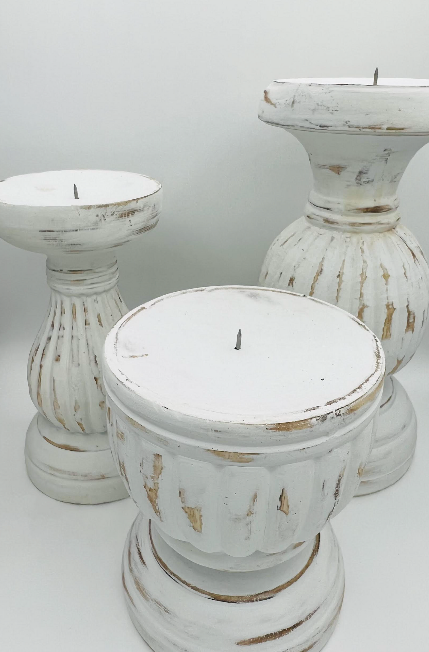 Sundy Mrnin White Timber Candle Holders