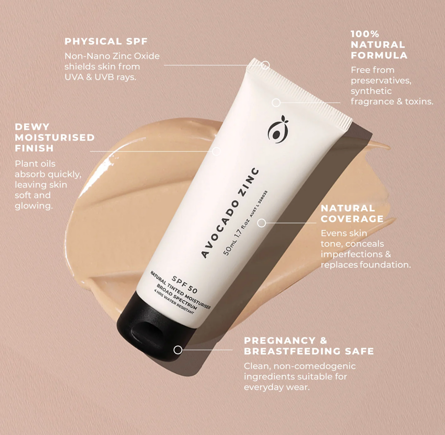 Avocado Zinc Tinted Moisturiser SPF50